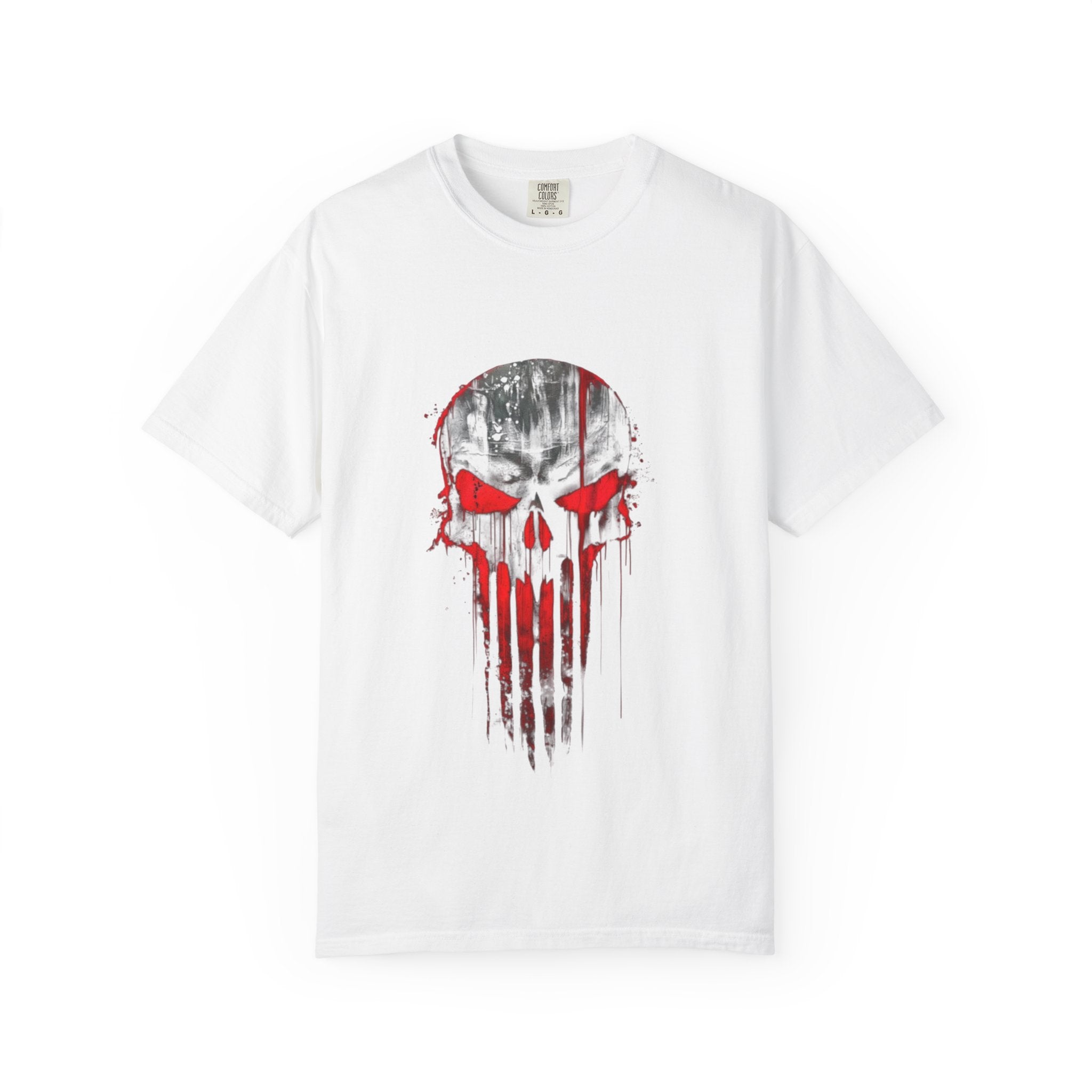 Skull Drip T-Shirt — Red Grunge Punisher Skull with 'AVIUS' Back Print