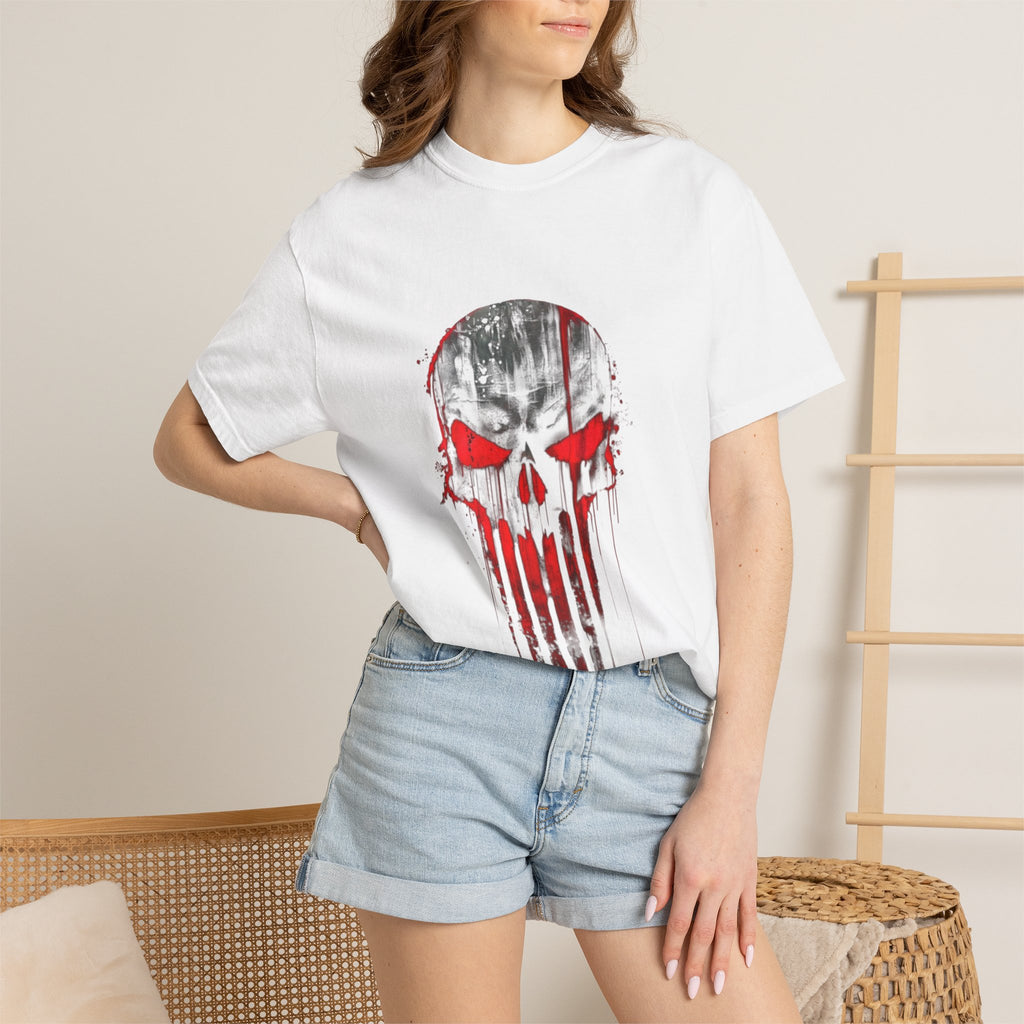 Skull Drip T-Shirt — Red Grunge Punisher Skull with 'AVIUS' Back Print