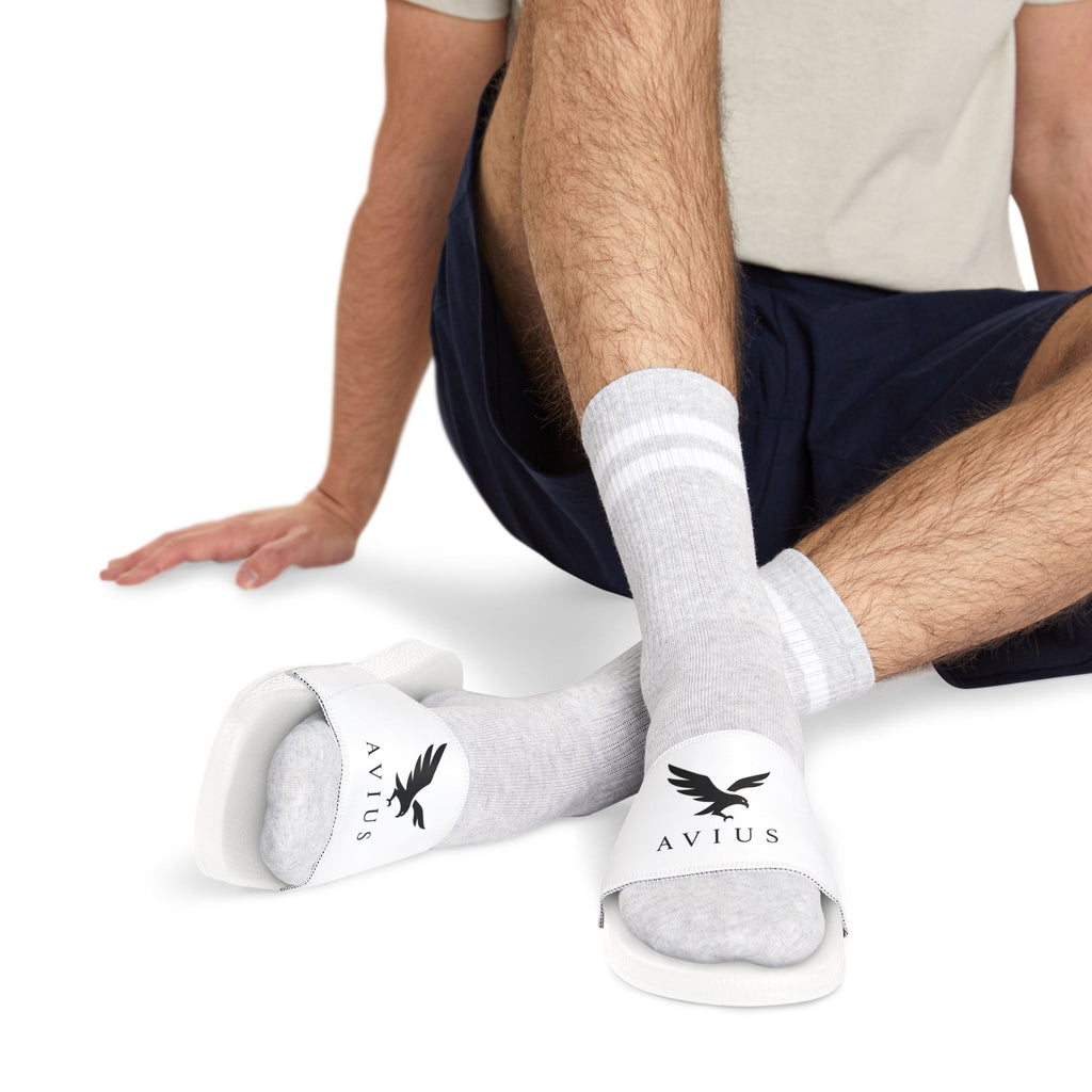 Men's Logo Slide Sandals — Removable-Strap White Pool Slides