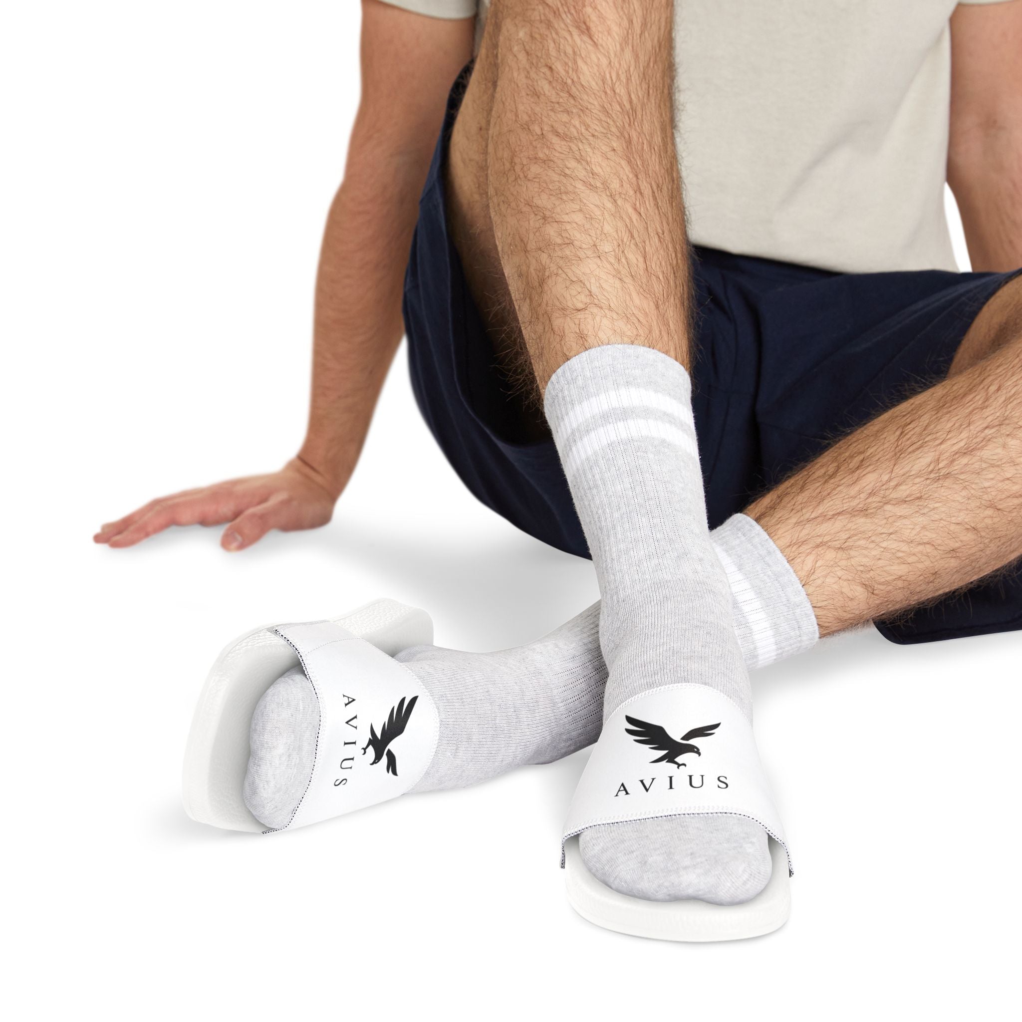 Men's Logo Slide Sandals — Removable-Strap White Pool Slides
