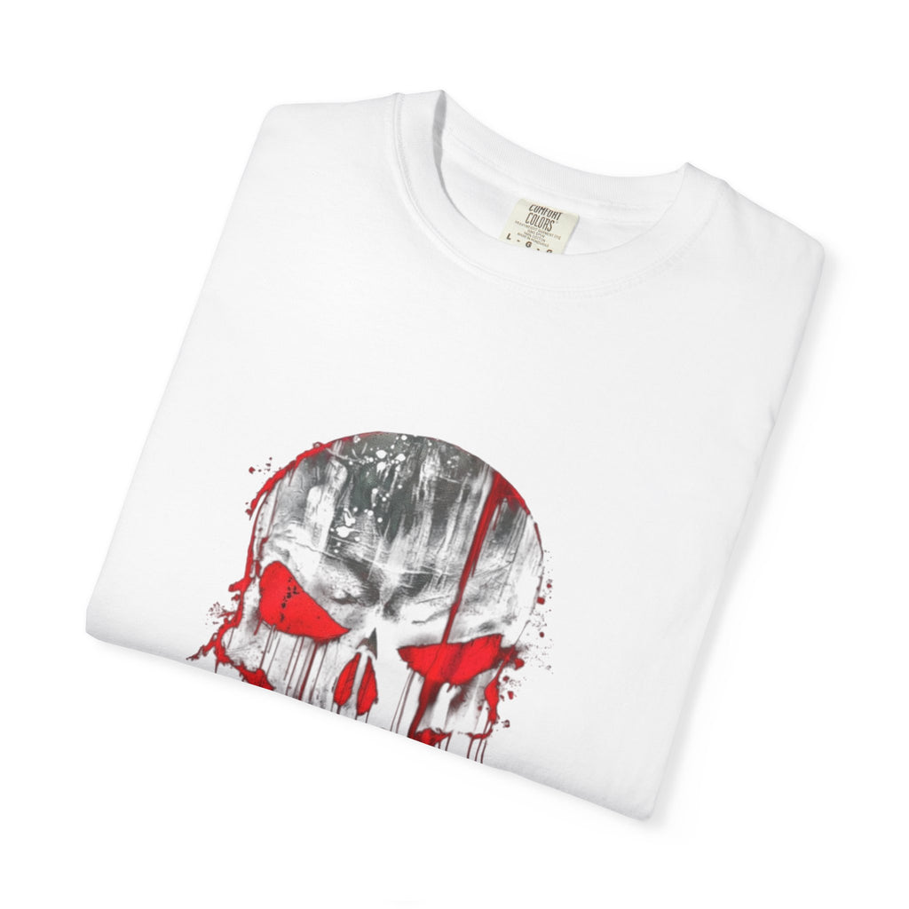 Skull Drip T-Shirt — Red Grunge Punisher Skull with 'AVIUS' Back Print