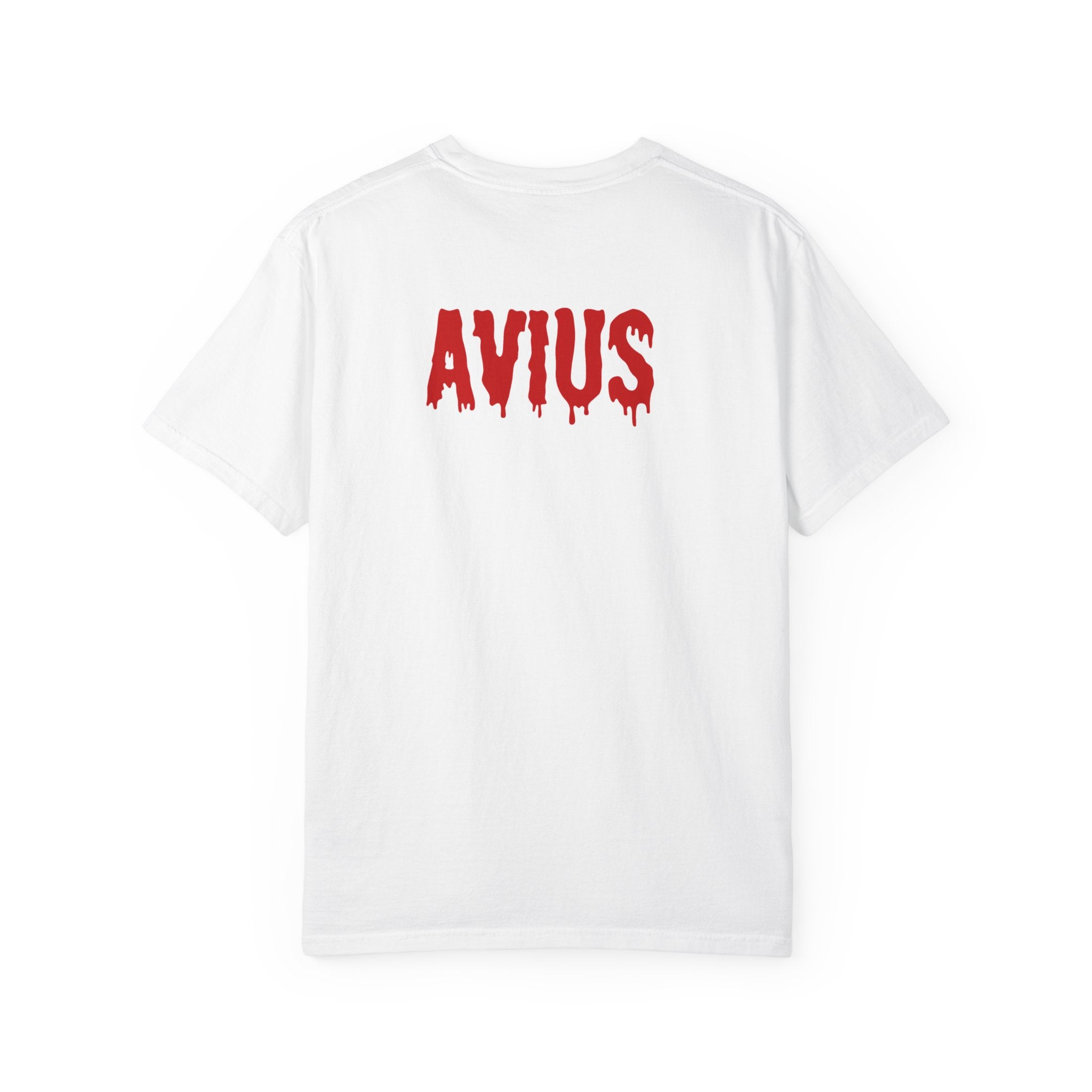 Skull Drip T-Shirt — Red Grunge Punisher Skull with 'AVIUS' Back Print