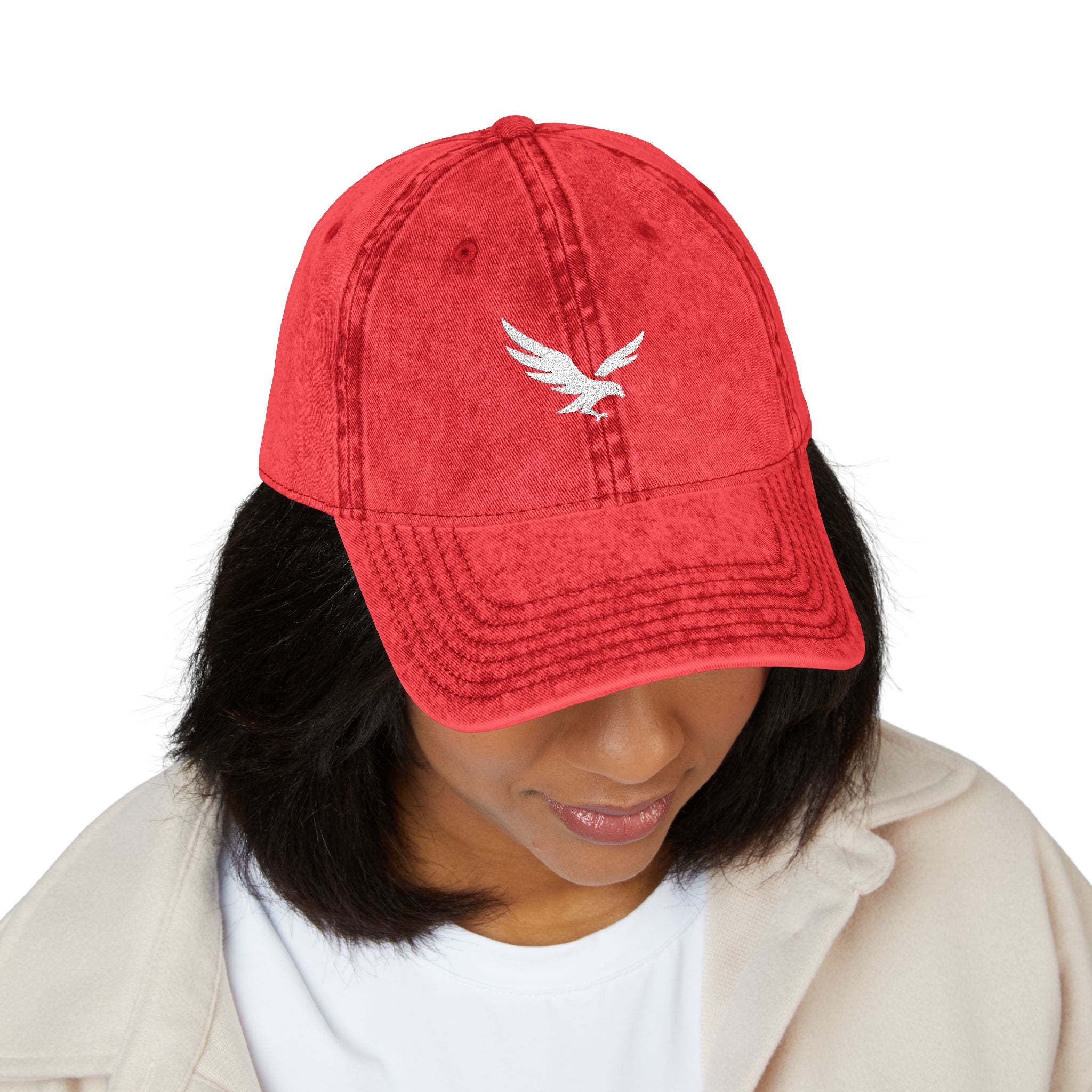 Vintage Embroidered Eagle Cap - Washed Red Baseball Hat