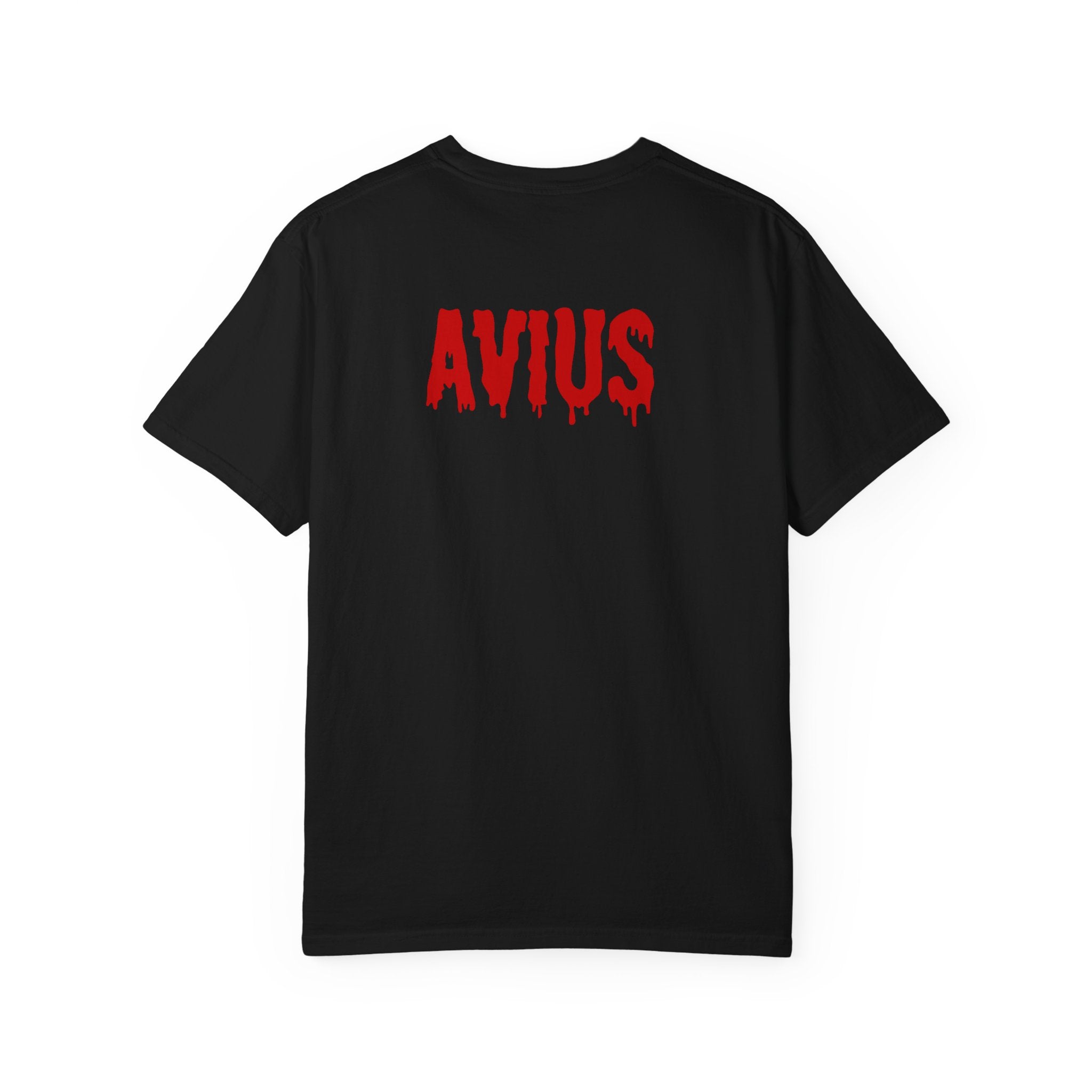 Skull Drip T-Shirt — Red Grunge Punisher Skull with 'AVIUS' Back Print